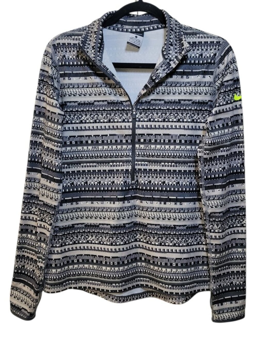 Nike Pro Dri-Fit Half Zip Pullover Gray Geometric Pixel Print Women Large Retro